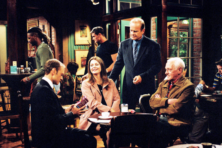 David Hyde Pierce, Jane Leeves, Kelsey Grammer, and John Mahoney on "Frasier."