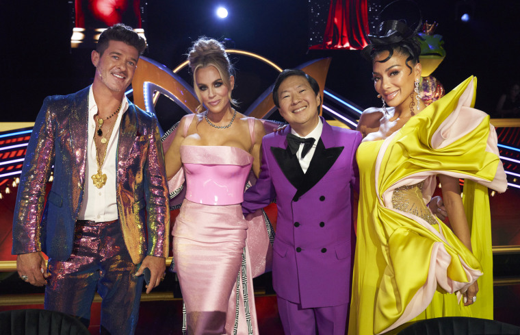 Robin Thicke, Jenny McCarthy Wahlberg, Ken Jeong and Nicole Scherzinger in the all-new Season 10 kickoff episode of "The Masked Singer."