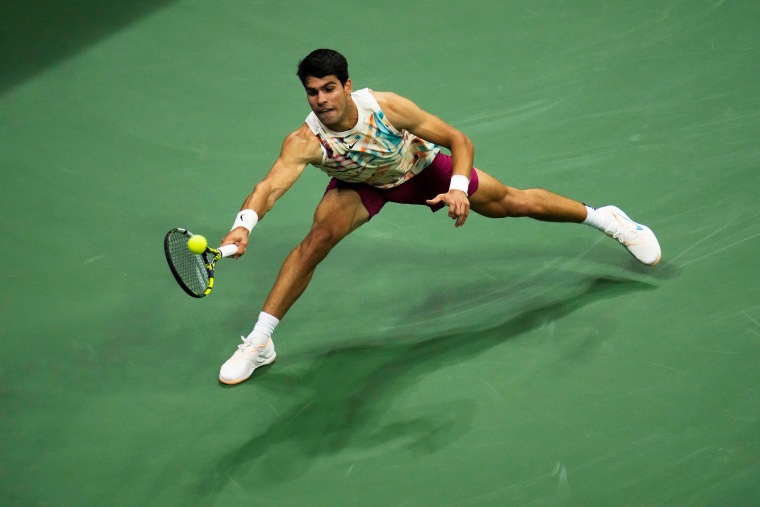 Carlos Alcaraz returns a shot to Lloyd Harris during the second round of the U.S. Open on Aug. 31. Spectrum subscribers could not see the match. 