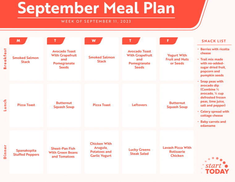 Start TODAY Meal Plan, Week of September 11, 2023
