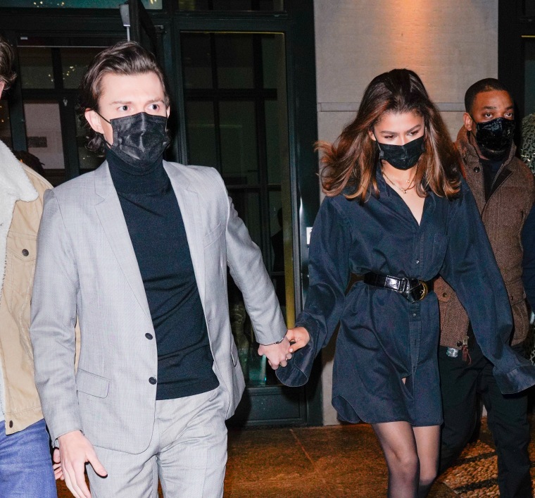 Tom Holland and Zendaya leaving their hotel on Feb. 16, 2022 in New York City. 