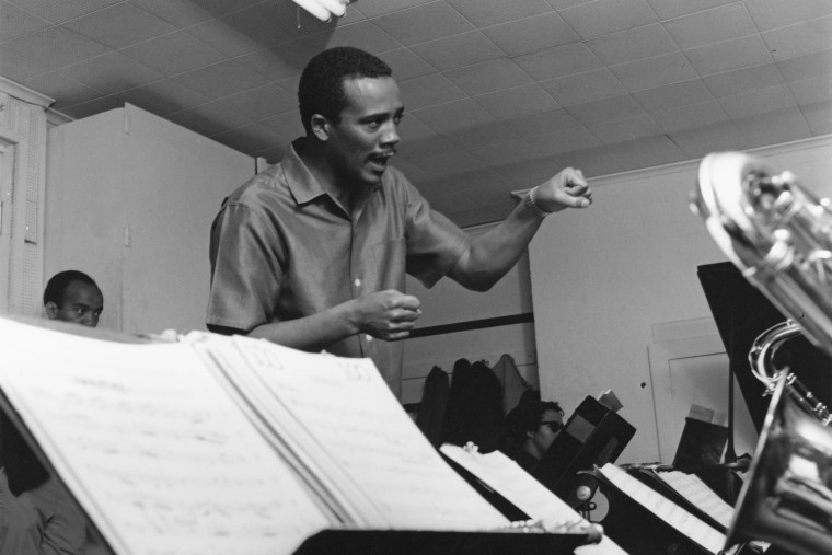 Quincy Jones at work in a recording studio.