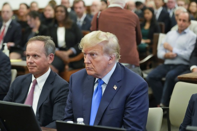 Former President Donald Trump sits in the courtroom at New York Supreme Court, Monday, Oct. 2, 2023.