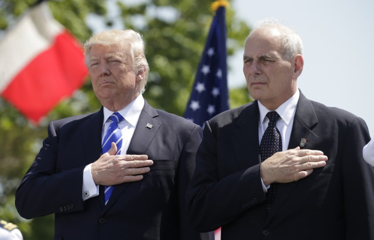 Donald Trump and John Kelly attend the Coast Guard Academy commencement ceremonies in New London, Conn.