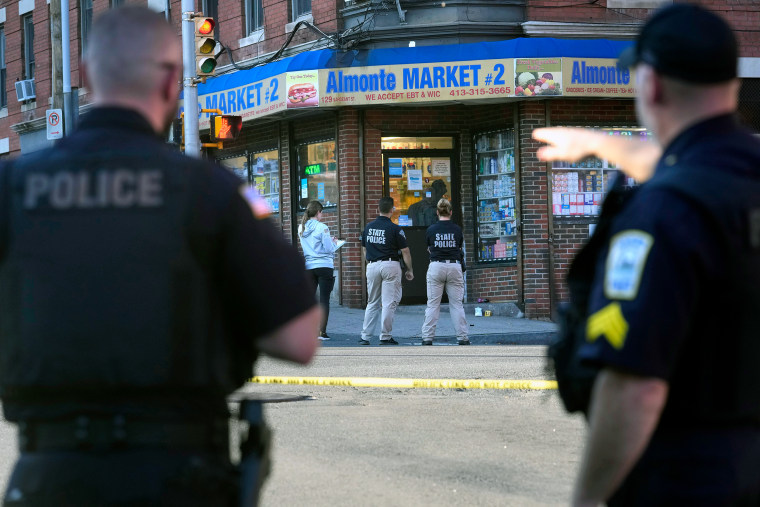 Police outside a store.