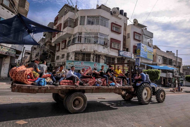 Image: Palestinians flee Gaza City following Israeli airstrikes.