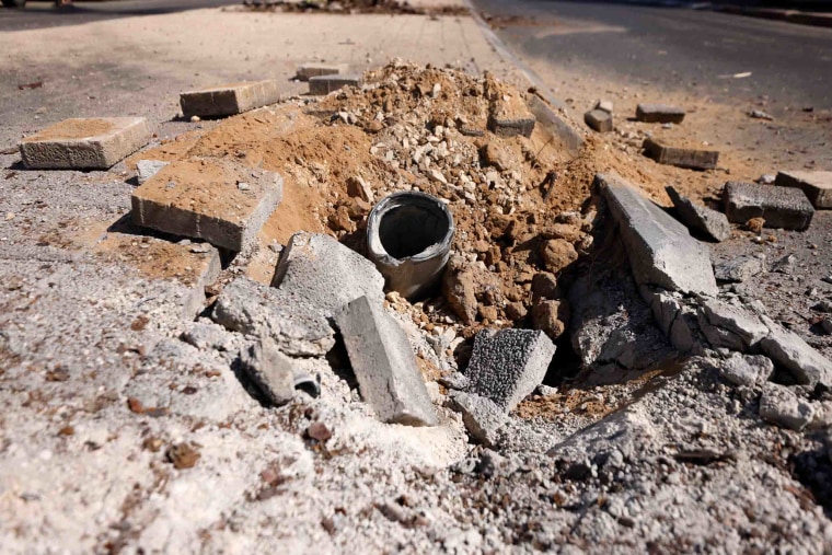 Image: A remnant of a rocket launched from Gaza in Ashkelon.