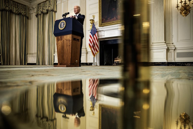President Joe Biden speaks on the terrorist attacks in Israel at the White House in Washington, DC. on Oct. 7, 2023. 