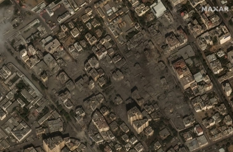 Destroyed residential buildings, Gaza, on Oct. 10, 2023.