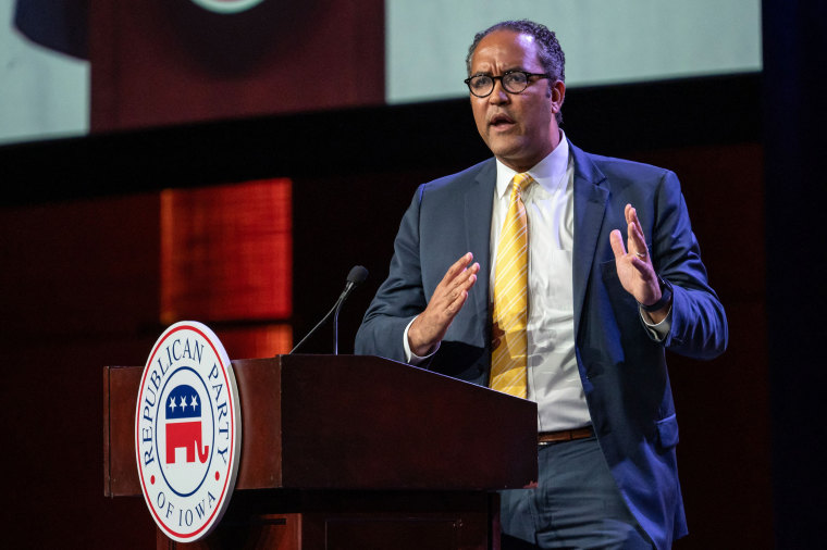 Former Rep. Will Hurd speaks onstage at a podium