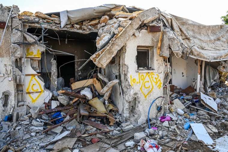 A ruined home in Kfar Aza, Israel, on Oct. 10, 2023.