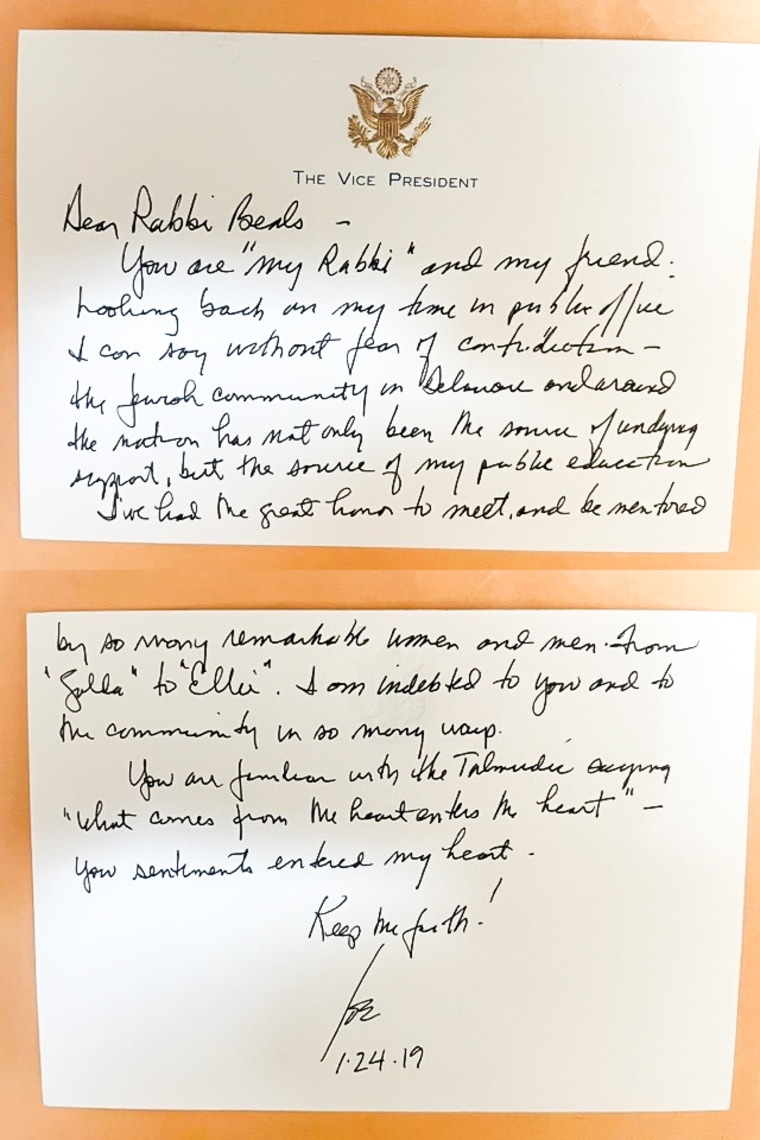 A letter from then-Vice President Joe Biden to Rabbi Michael Beals, dated Jan. 24, 2019.