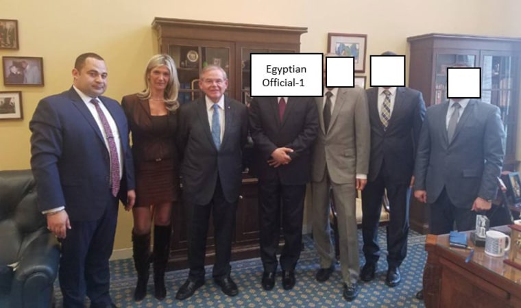 An alleged meeting in Sen. Menendez’s office with his wife, Hana, an Egyptian military official and other officials where the discussion involved foreign military financing to Egypt, among other topics