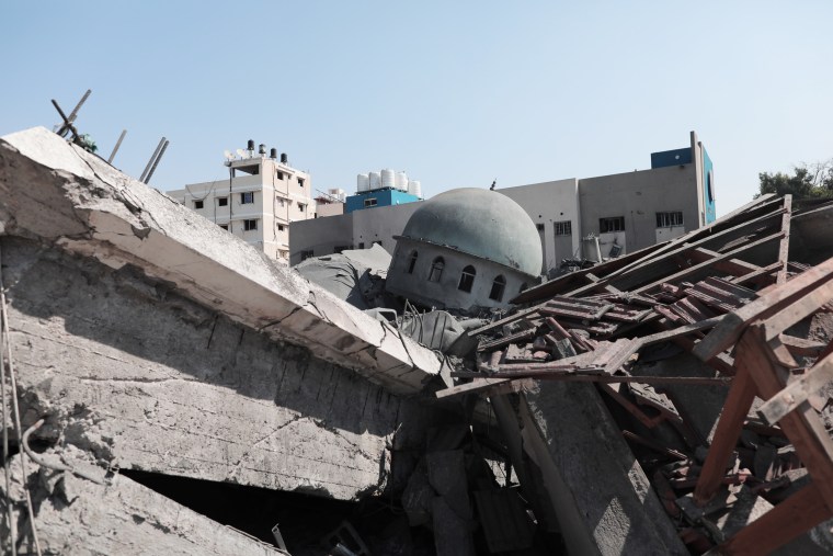The remains of the the Al-Abbas Mosque sits among rubble from shelling