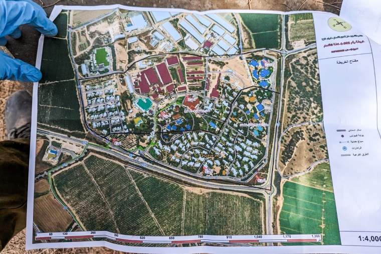 Hamas maps of Kibbutz Kfar Aza, Nahal Oz, and Alumim recovered from the bodies of Hamas by Israeli first responders.