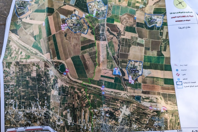 Hamas maps of Kibbutz Kfar Aza, Nahal Oz, and Alumim recovered from the bodies of Hamas by Israeli first responders.