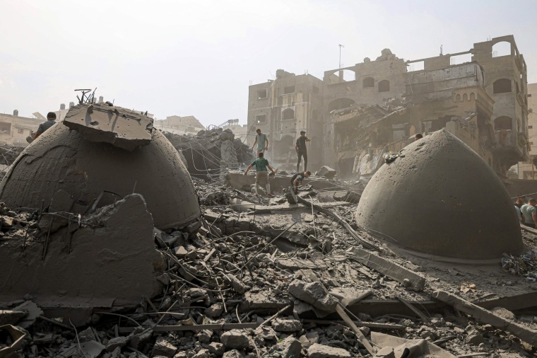 Image: The Sousi mosque in Gaza City reduced to rubble by an Israeli airstrike on Oct. 9.