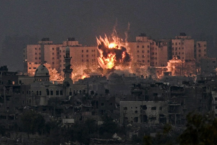 A fireball erupts during Israeli bombardment in the northern Gaza Strip