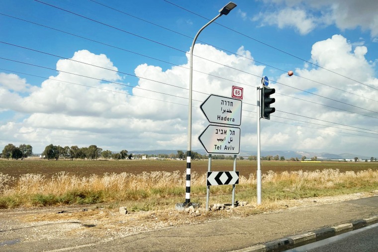 Signs point to Tel Aviv along a road close to Nazareth today.