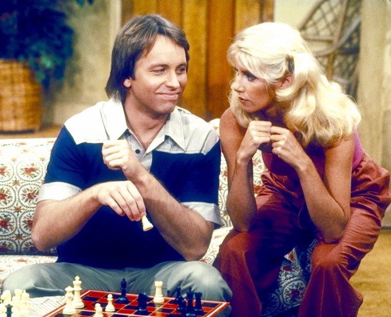 Suzanne Somers with Jack Ritter in an episode of "Three's Company."