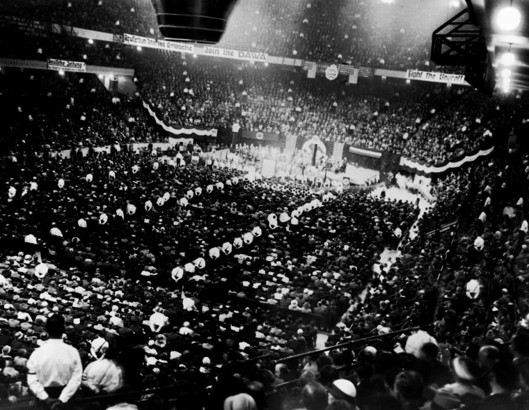 Approximately 20, 000 people attend a pro-Nazi Germany rally at Madison Square Garden to support Adolf Hitler in New York, on May 18, 1934. 