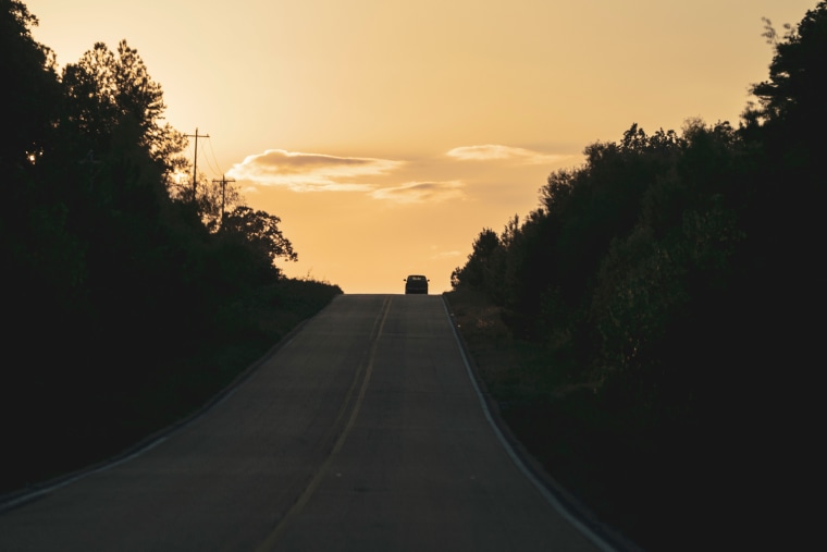 A car on a desolate road in Holly Springs, Miss.