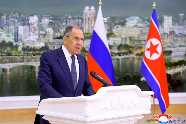 Sergey Lavrov speech podium pyongyang north korea