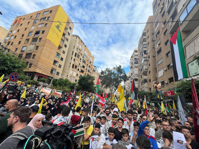 Thousands take to the streets of Beirut to protest Gaza hospital blast.