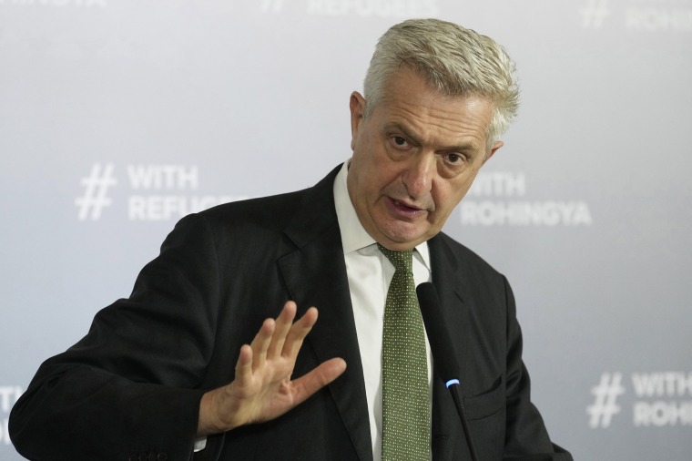 United Nations High Commissioner for Refugees Filippo Grandi during a news conference in Bangkok on Oct. 17, 2023.