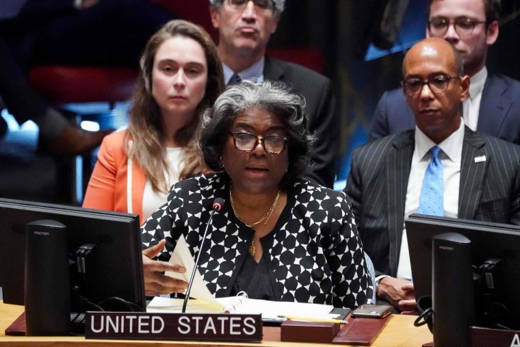 U.S. ambassador to the U.N. Linda Thomas-Greenfield at the Security Council meeting at the U.N.