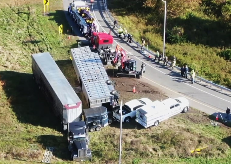 Rolled over tractor trailers