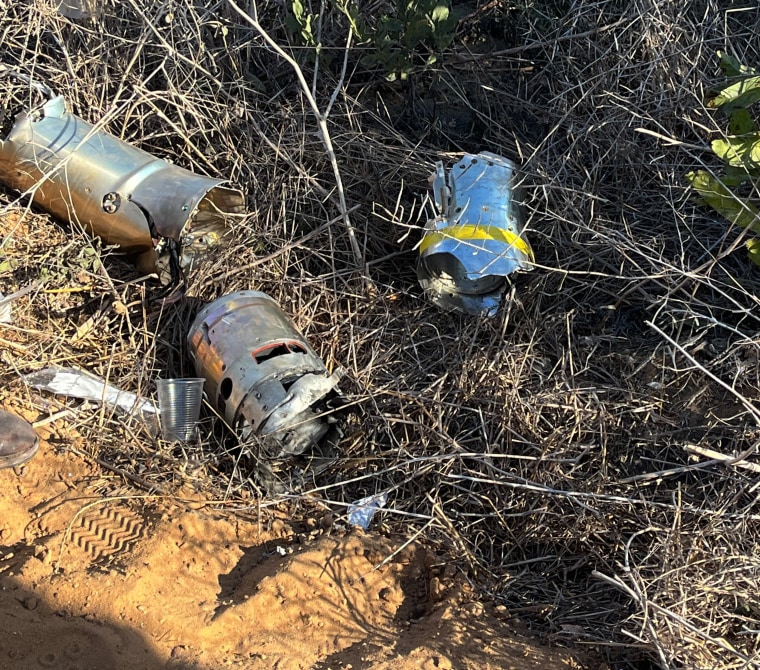 Debris near Zikim, Israel, that Israeli soldiers said came from a rocket intercepted by the Iron Dome.