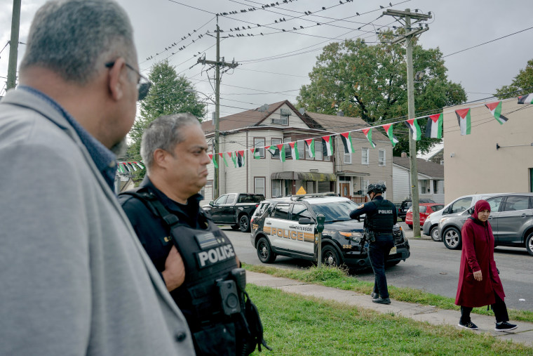 Raed Odeh, 50, who is also a deputy mayor representing his Little Palestine section of Paterson, N.J., speaks with police in October.