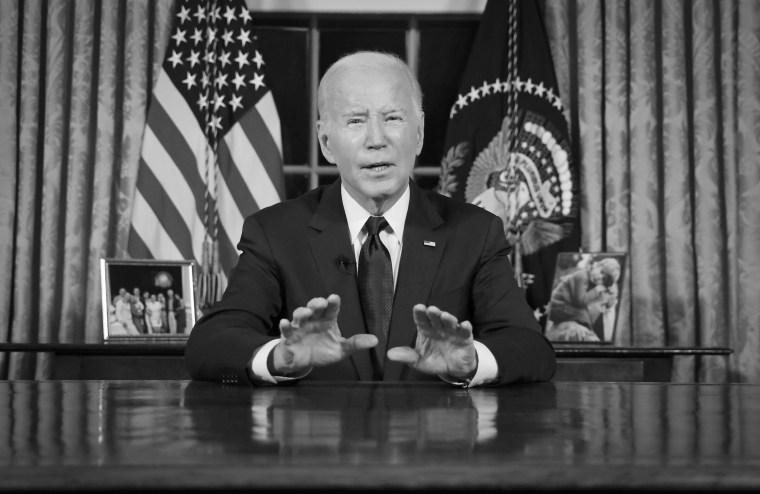 President Joe Biden addresses the nation from the Oval Office on Oct. 19, 2023. 