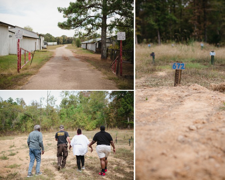 Image: Bettersten Wade arrives to a burial site with numbered markers at the Hinds County Jail penal farm.