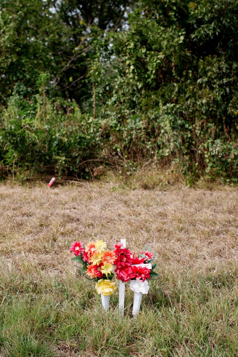 Image: Flowers near the highway road where Dexter was killed.