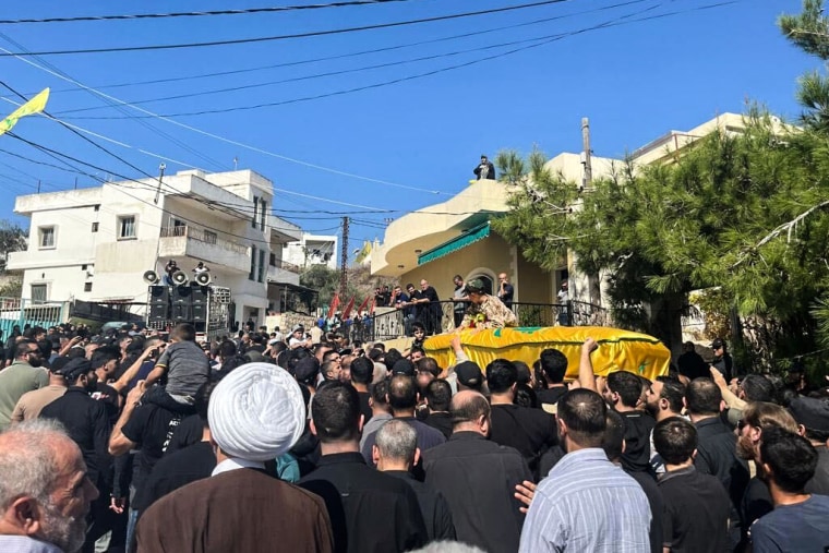 A funeral for a Hezbollah fighter in Salaa, Lebanon, on Oct. 25, 2023.