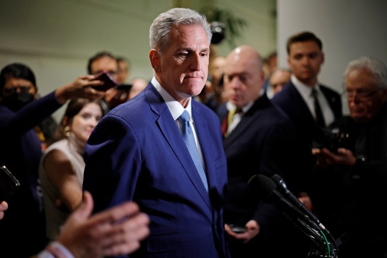 Rep. Kevin McCarthy, R-Calif., talks with members of the media at the  Capitol.