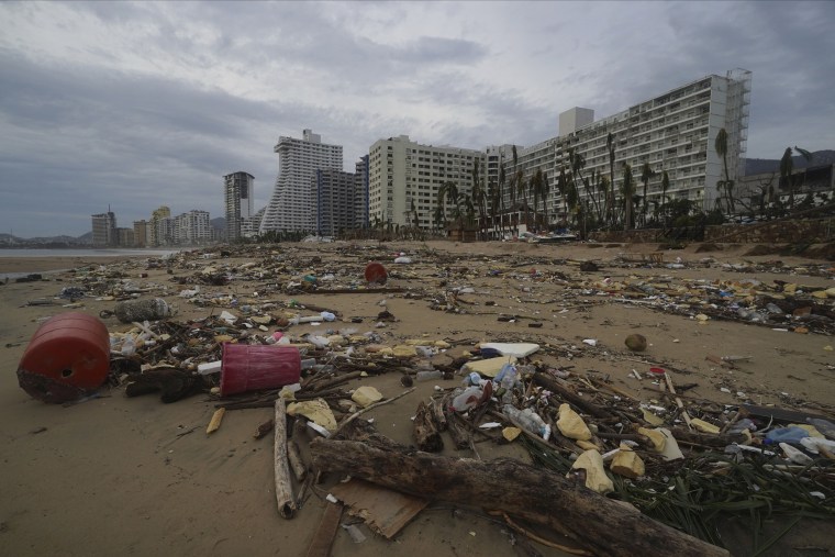 Debris on the beach after Hurricane Otis ripped through Acapulco, Mexico