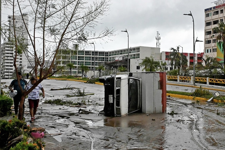 An overturned truck after the passage of Hurricane Otis in Acapulco, Mexico, on October 25, 2023.