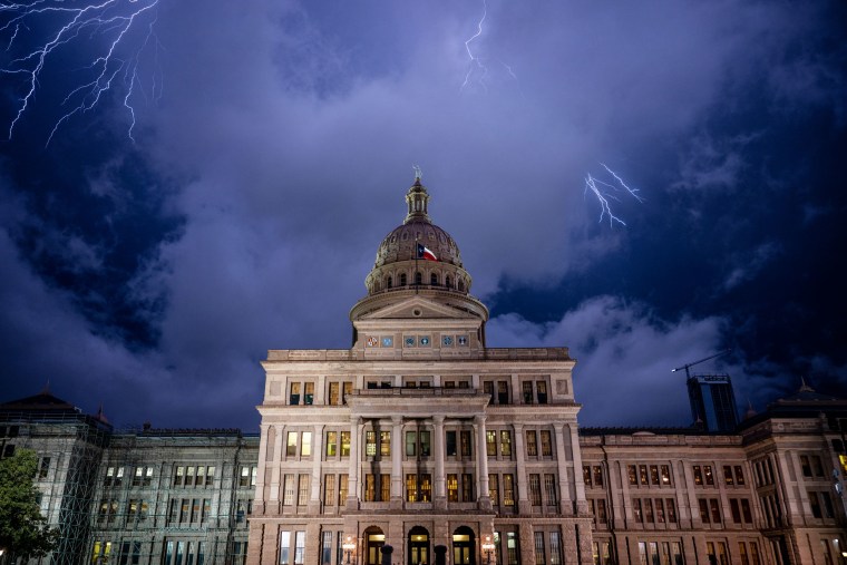 The Texas State Capitol in Austin during a thunderstorm