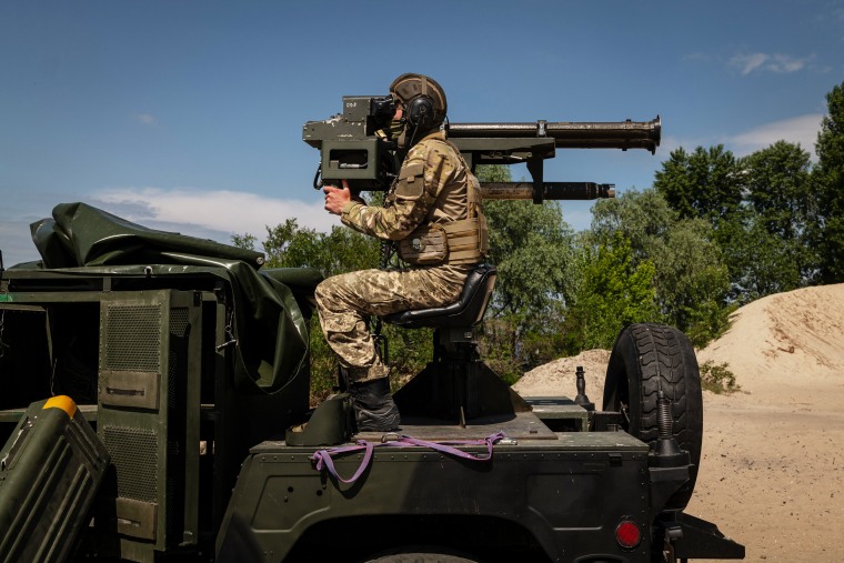 A Ukrainian soldier with a Stinger missile near Kyiv, Ukraine, May 23, 2023. 