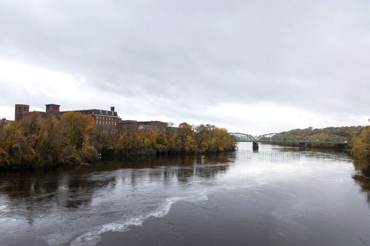 The banks of the Androscoggin River in Lewsiton, Maine.