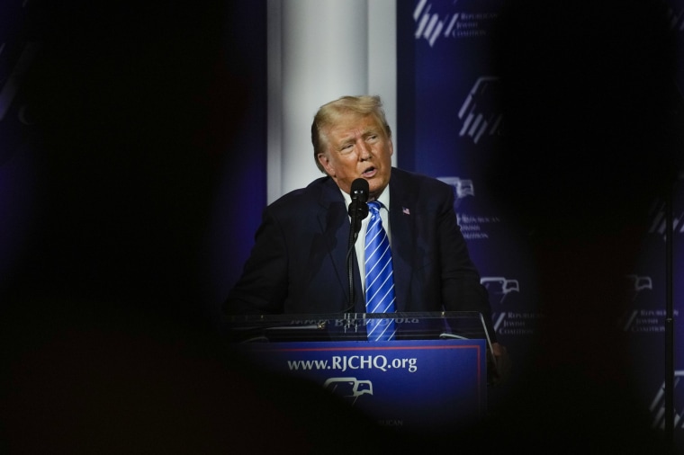 Former President Donald Trump speaks at the Republican Jewish Coalition leadership summit