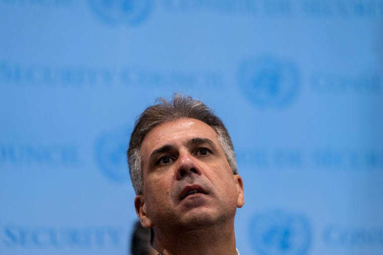 Israeli Foreign Affairs Minister Eli Cohen at the U.N. in New York.