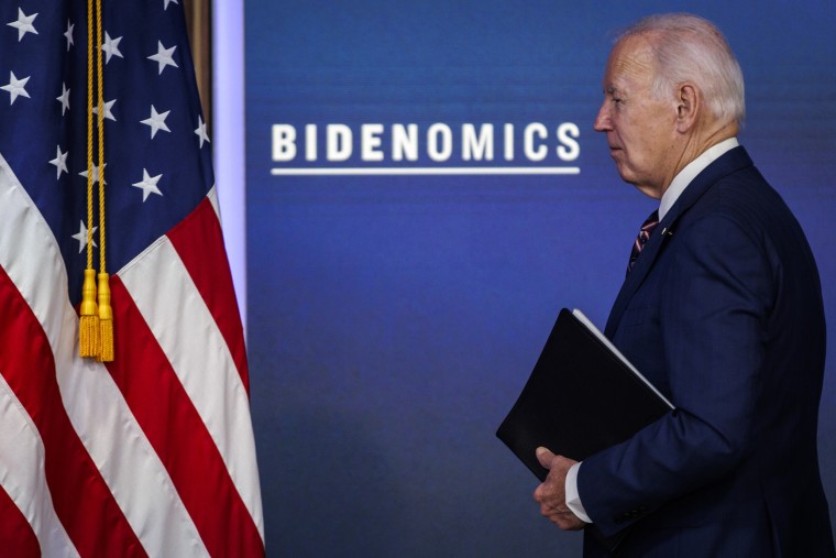 President Joe Biden leaves the stage after speaking in the South Court Auditorium at the White House