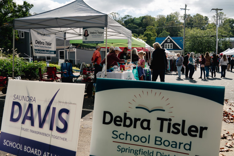 GOP-backed candidates Saundra Davis and Debra Tisler criticize the Fairfax County School Board for breaking with the Youngkin administration's policies. 