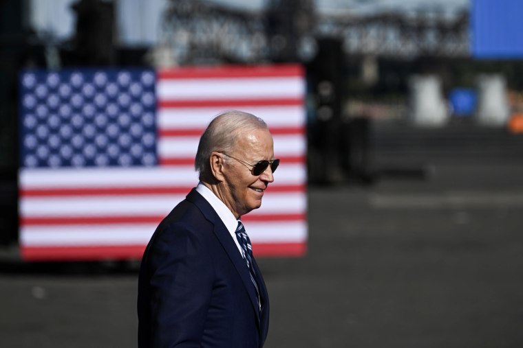US President Joe Biden arrives to speak at Tioga Marine Terminal in Philadelphia, PA. on Oct. 13, 2023. 