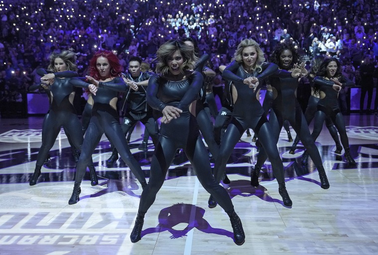 The Sacramento Kings dance team performs prior to a game on Oct. 27, 2023 in Sacramento, Calif.