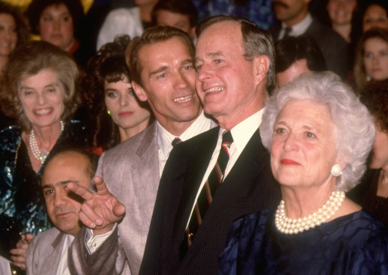 Arnold Schwarzenegger with President George H.W. Bush and Barbara Bush